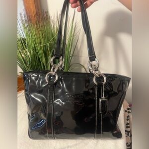 Coach Glossy Black Leather Tote